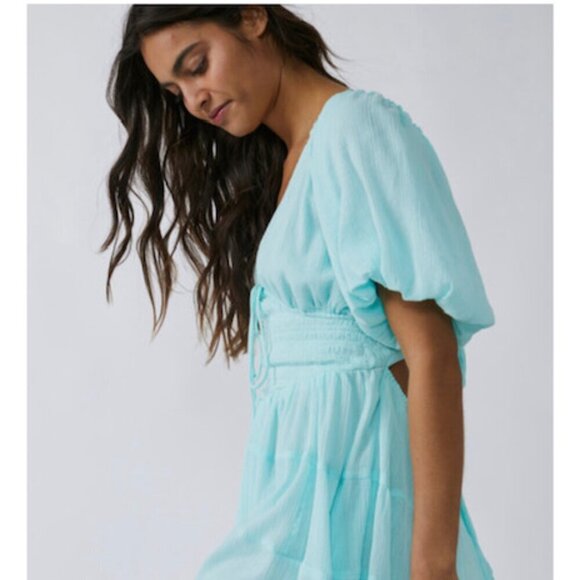 Free People Perfect Day Mini Dress with Smocking Details in Clear Skies Blue – S - Picture 2 of 8